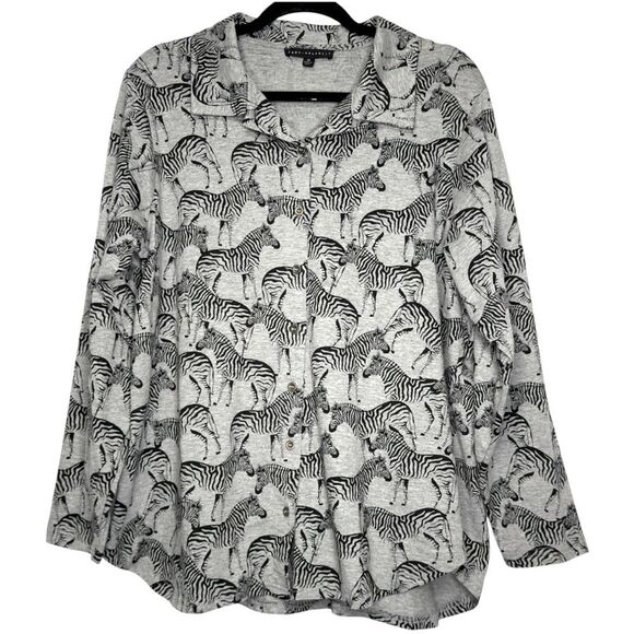 Jane + Delancey Zebra Print Button Front Top - Size 1X - Picture 1 of 6